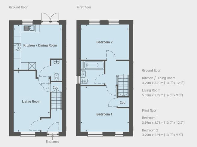 Floor plan 2 bedroom house - artist's impression subject to change